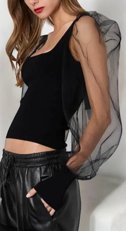 Square Neck w/ Tulle Sleeves