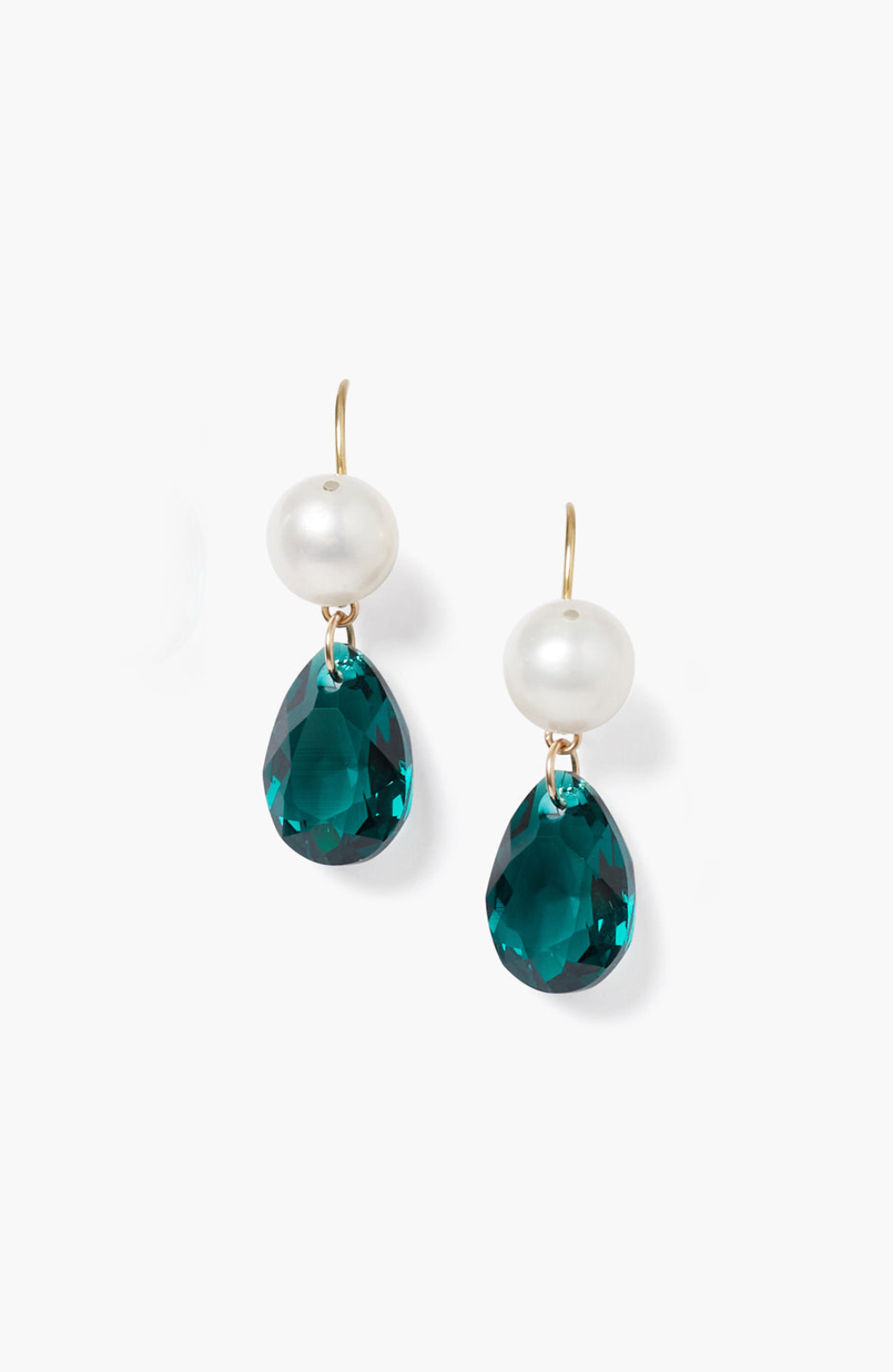 EARRING GOLD DROP W/PEARL/EMER