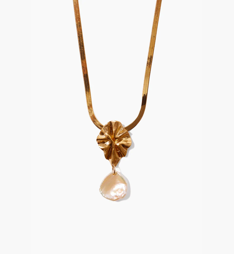Pearl and Gold Masquerade Herringbone Necklace
