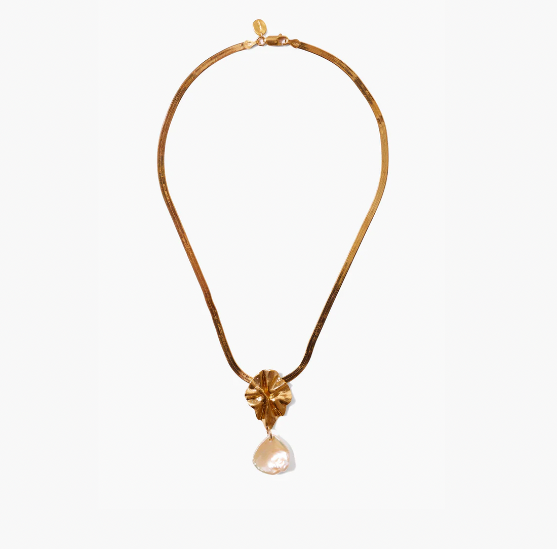Pearl and Gold Masquerade Herringbone Necklace