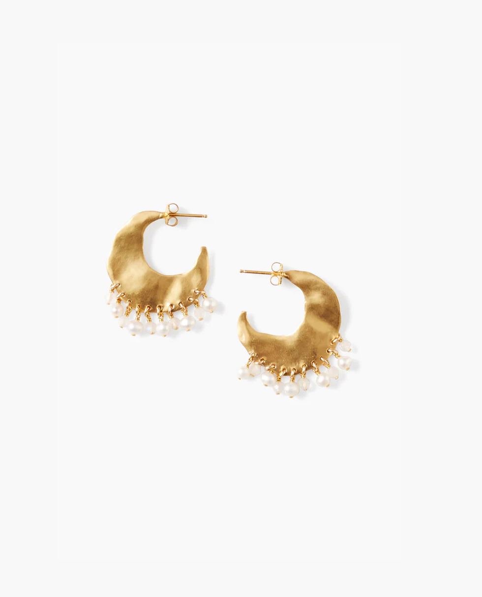 Gold and Pearl Crescent Wave Earrings