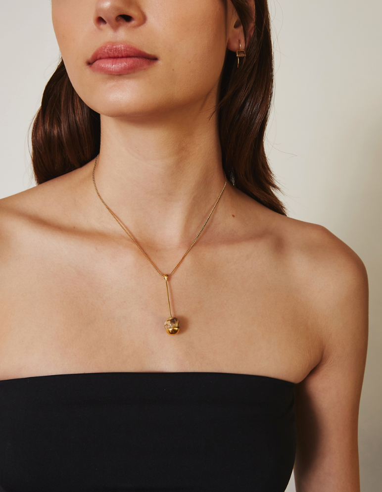 Gold-Dipped Lace Agate Pendant Necklace