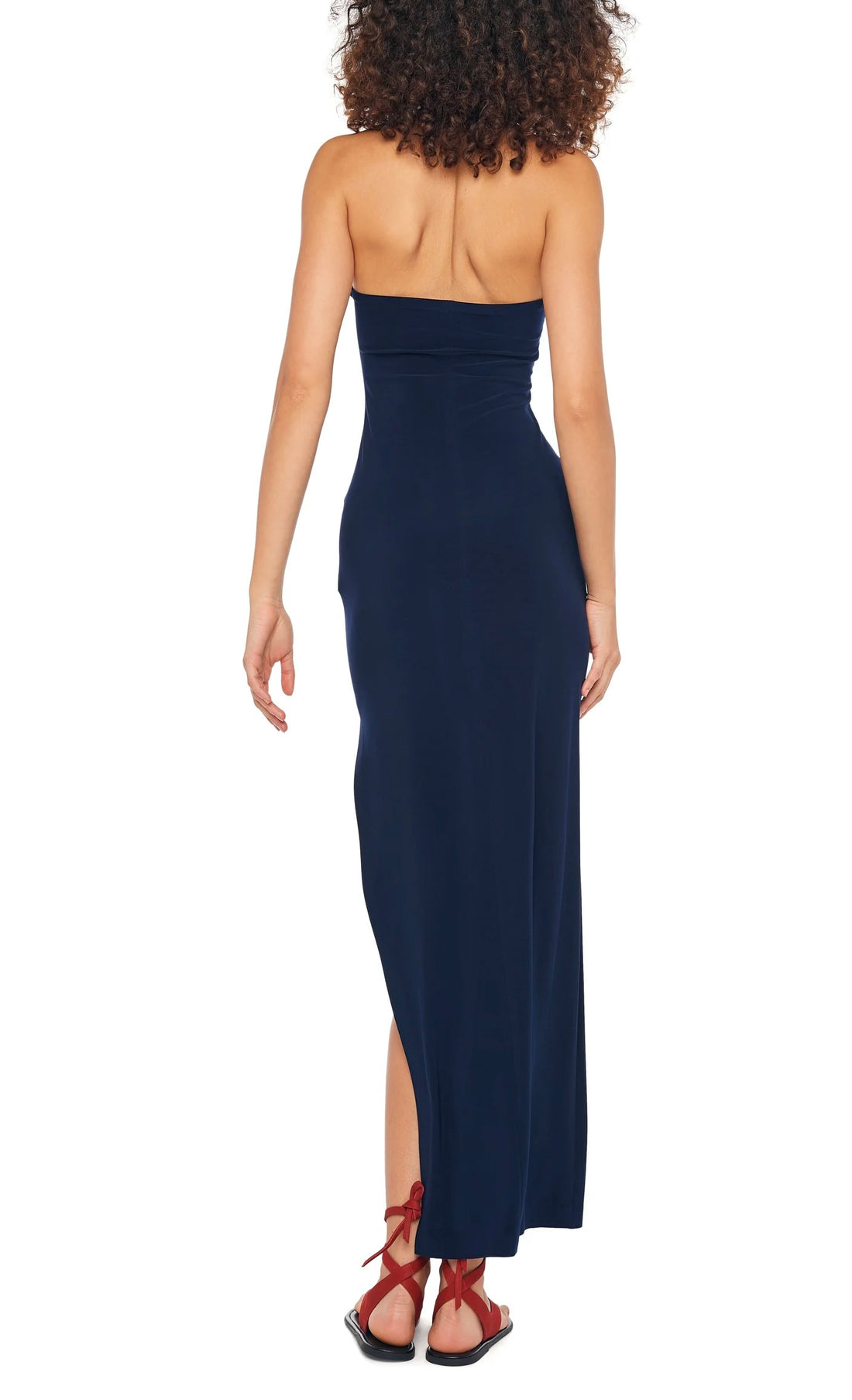 Halter Turtle Side Slit Gown Navy