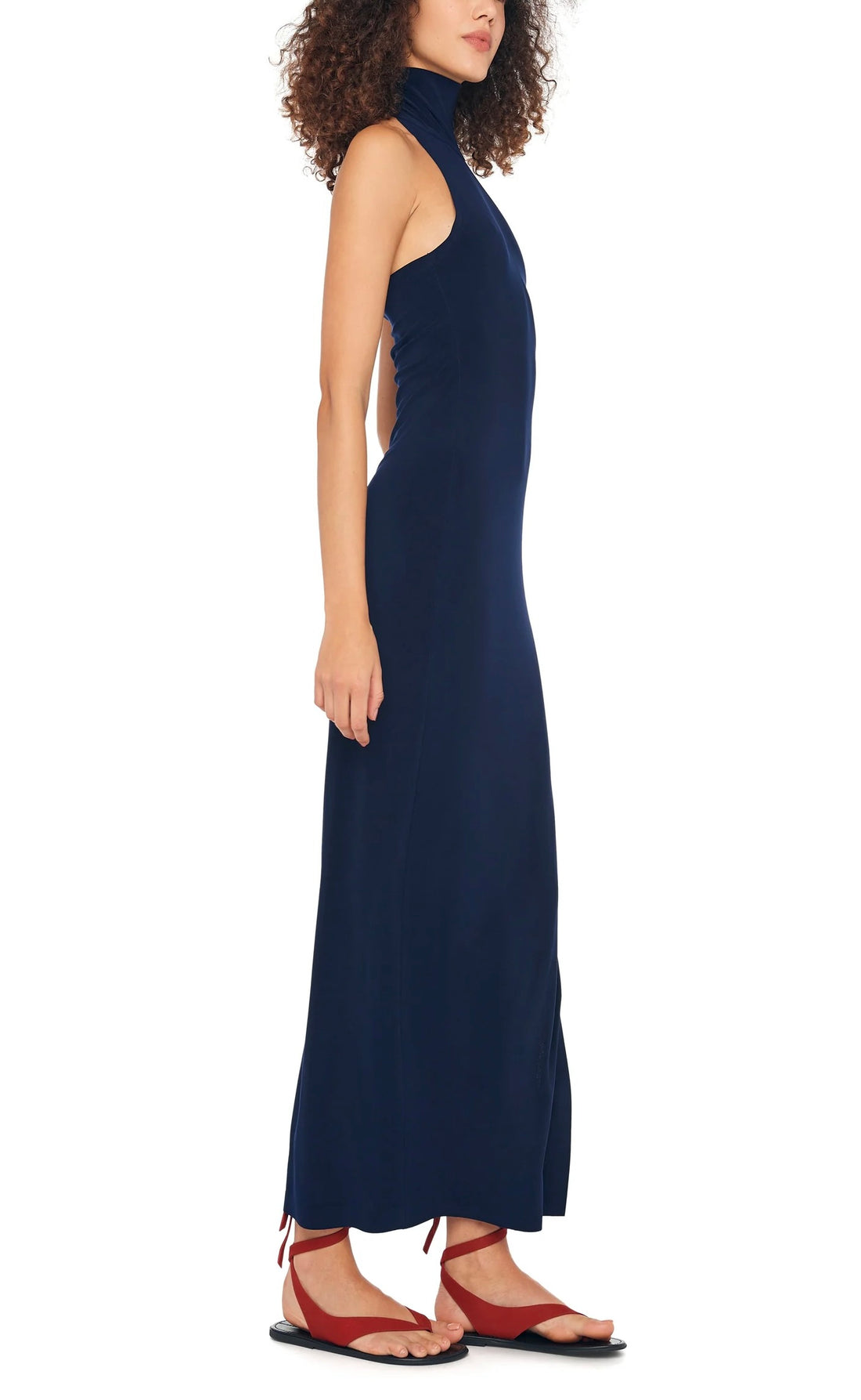 Halter Turtle Side Slit Gown Navy