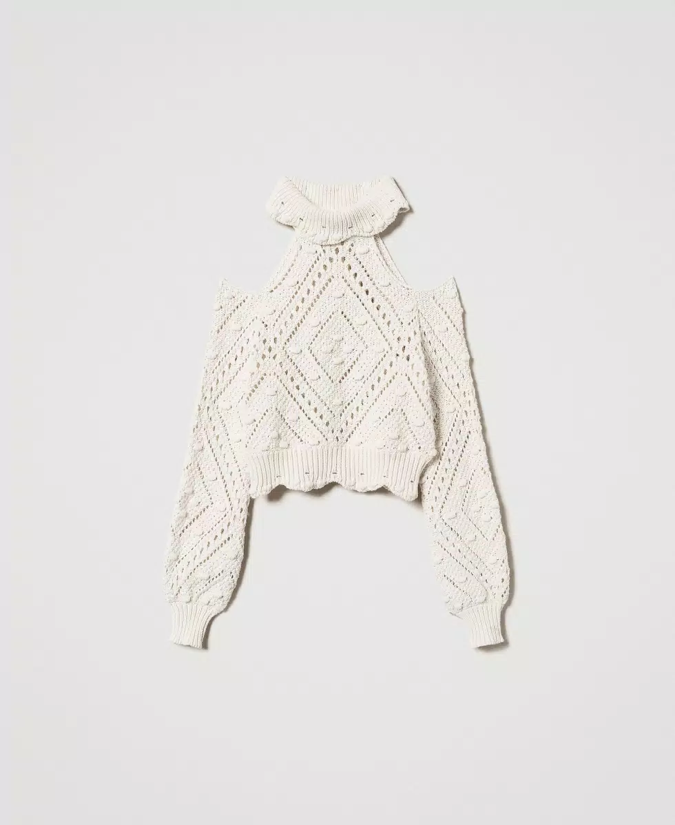 Openwork Cropped Turtleneck Jumper