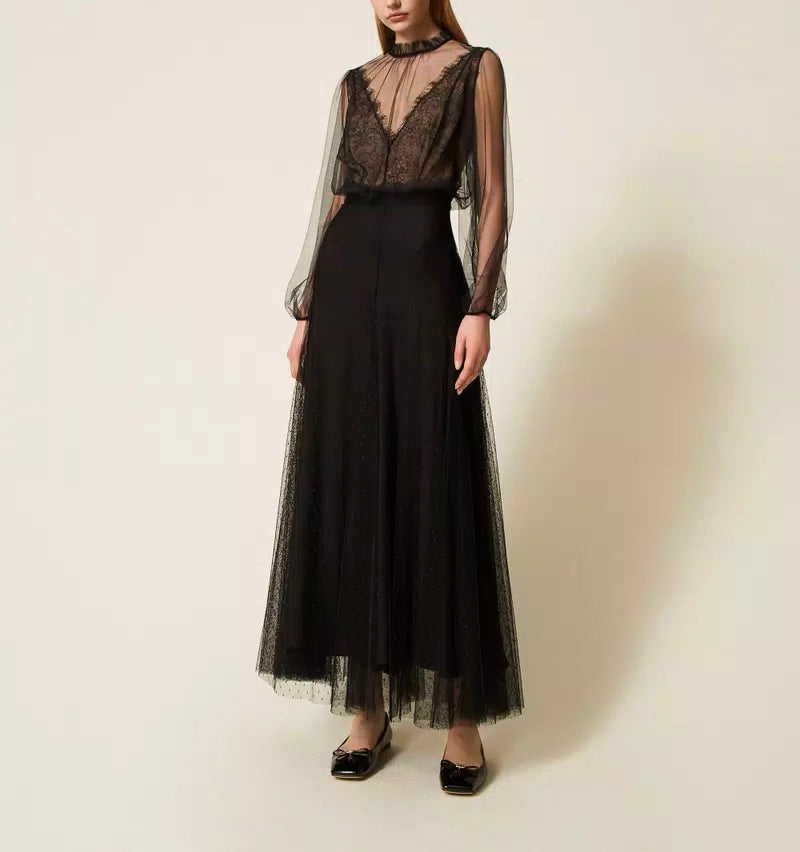 Long Plumetis Tulle Skirt