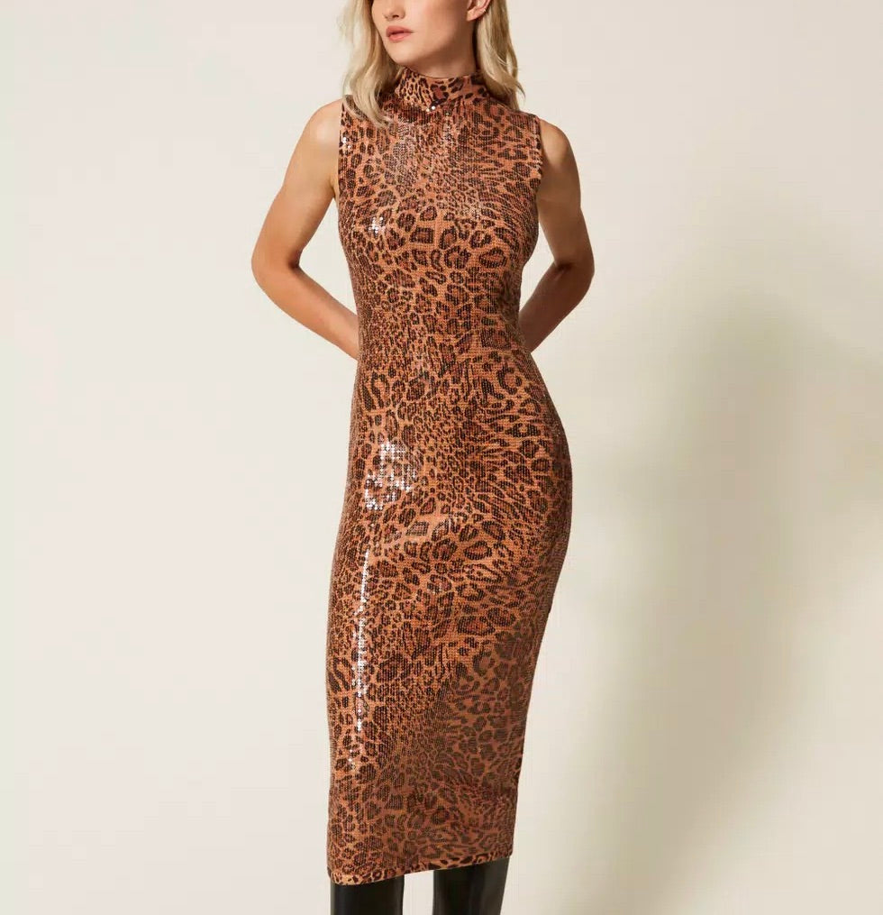 Knit Cheetah Sequin Dress