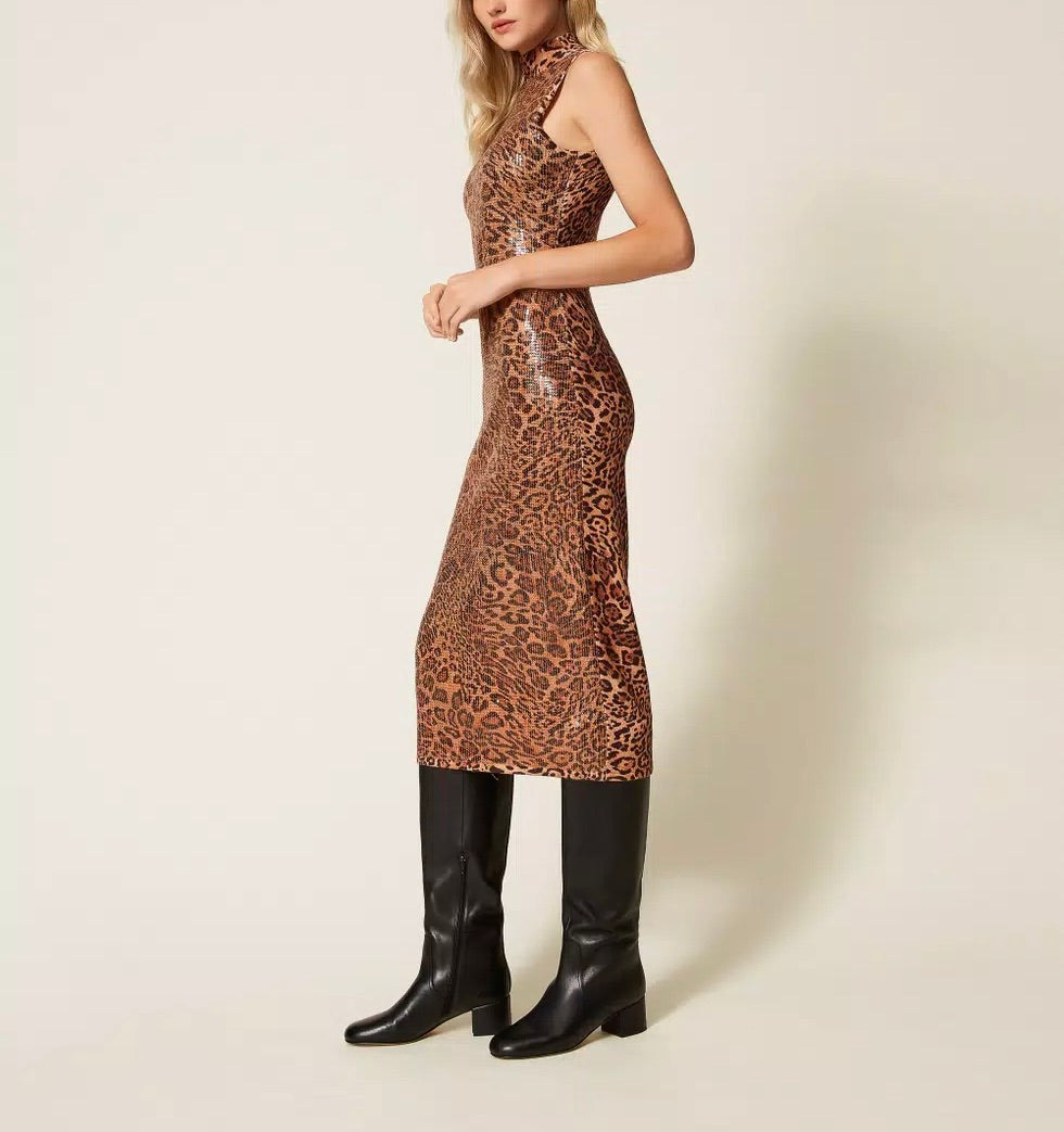 Knit Cheetah Sequin Dress