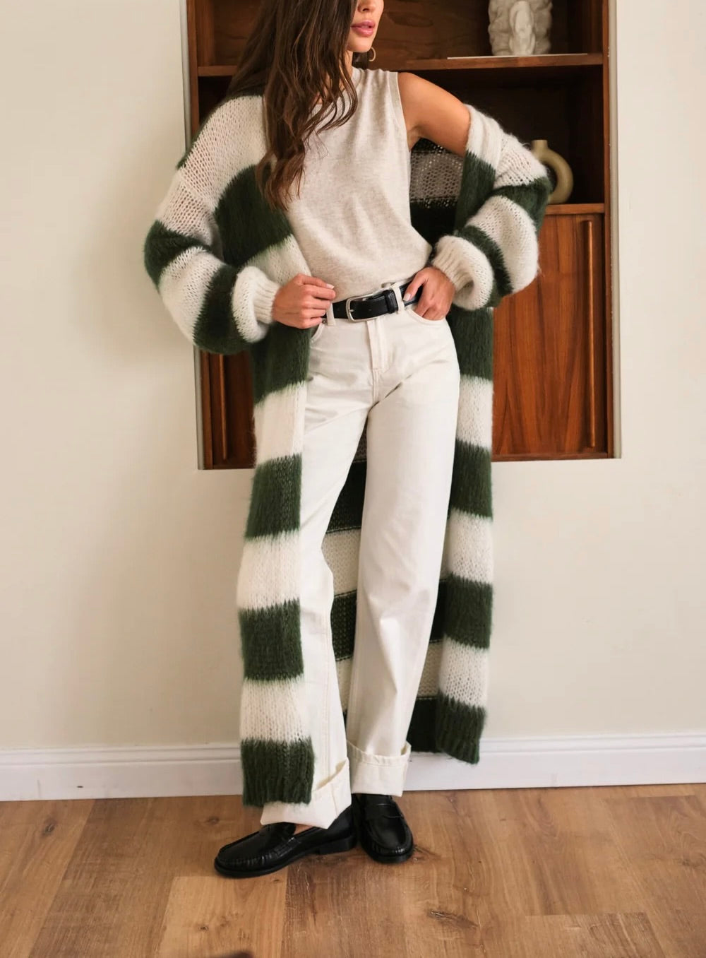 Kay Cardigan In Khaki Stripes