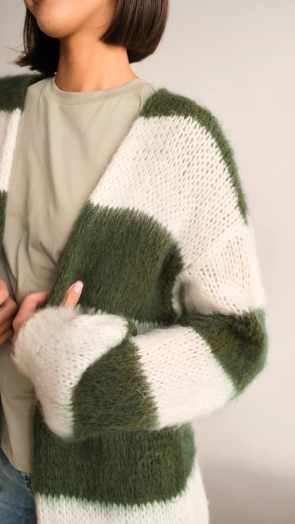 Kay Cardigan In Khaki Stripes