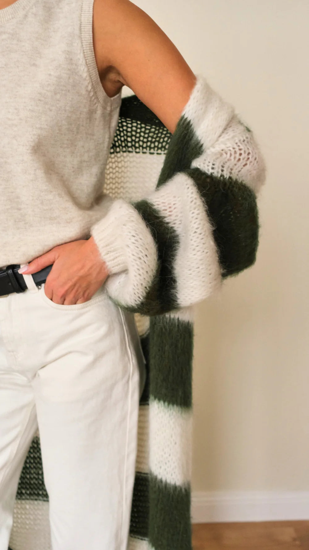 Kay Cardigan In Khaki Stripes