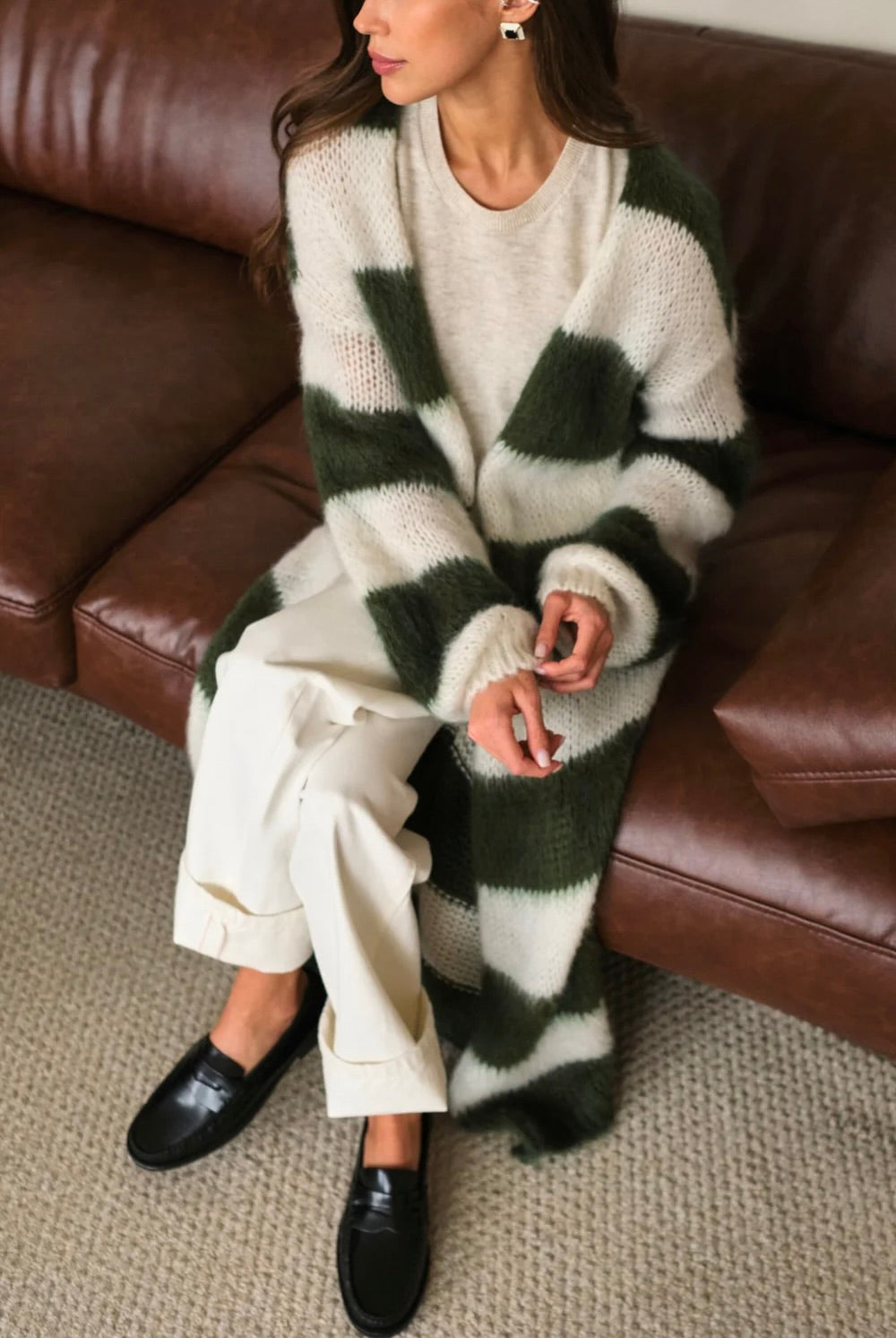 Kay Cardigan In Khaki Stripes