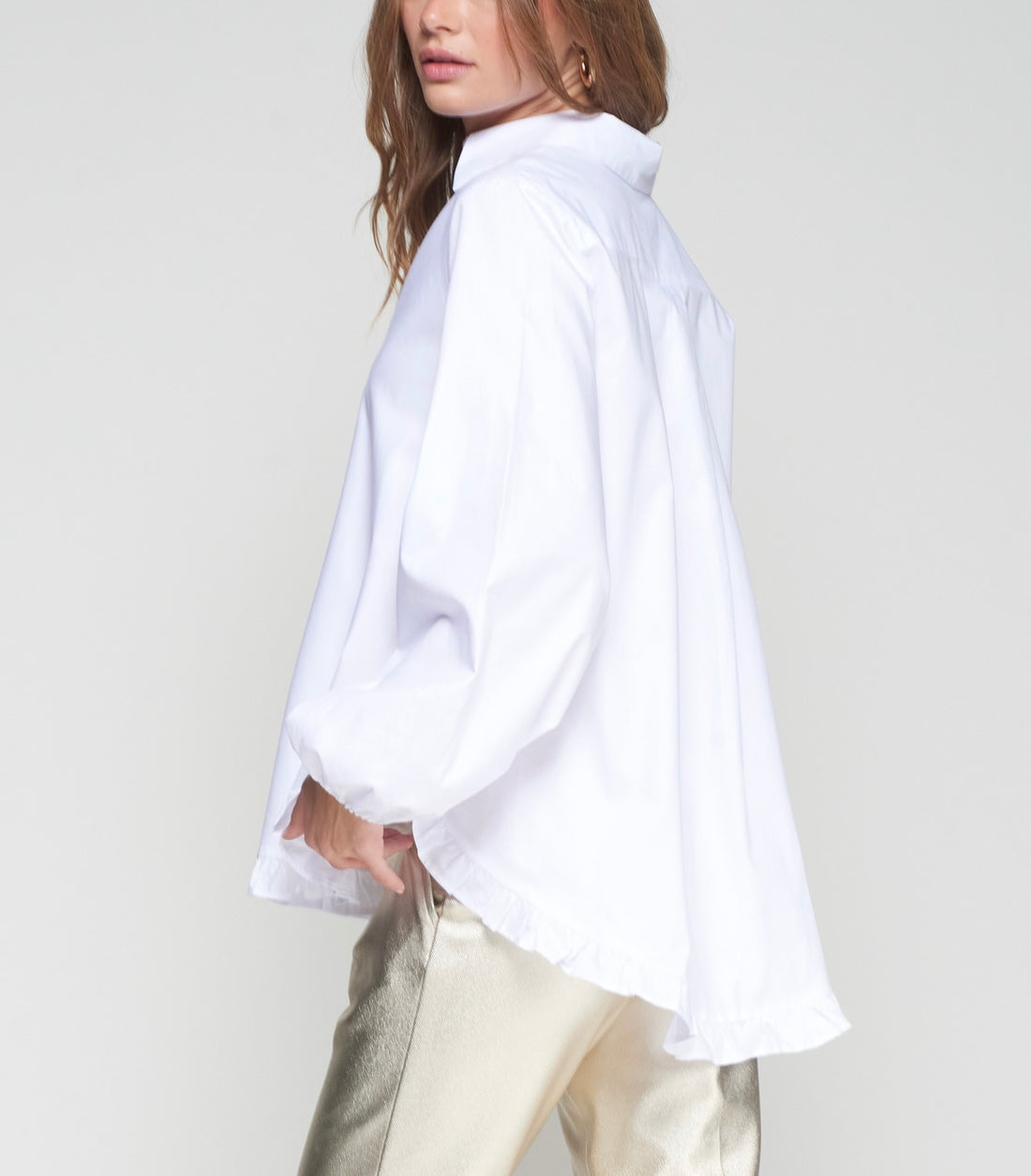 White Ruffle Trim Shirt
