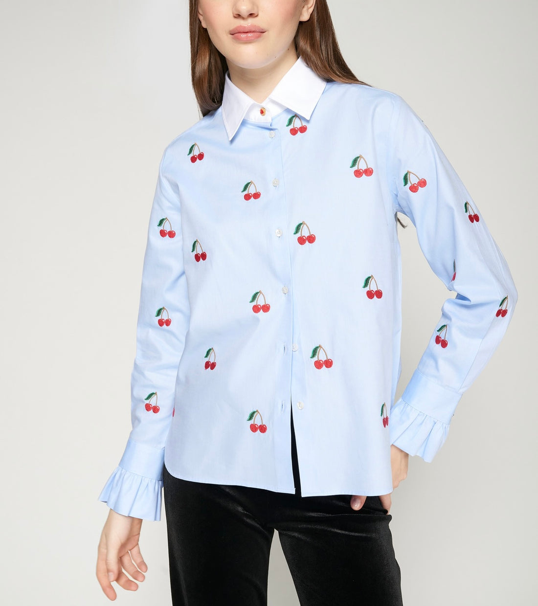 Shirt With Embroidered Cherries