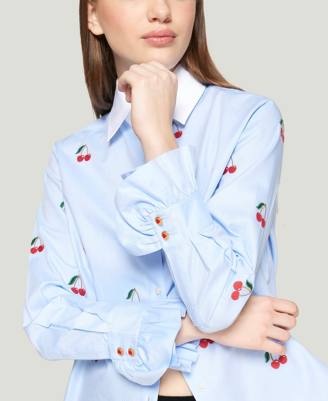 Shirt With Embroidered Cherries