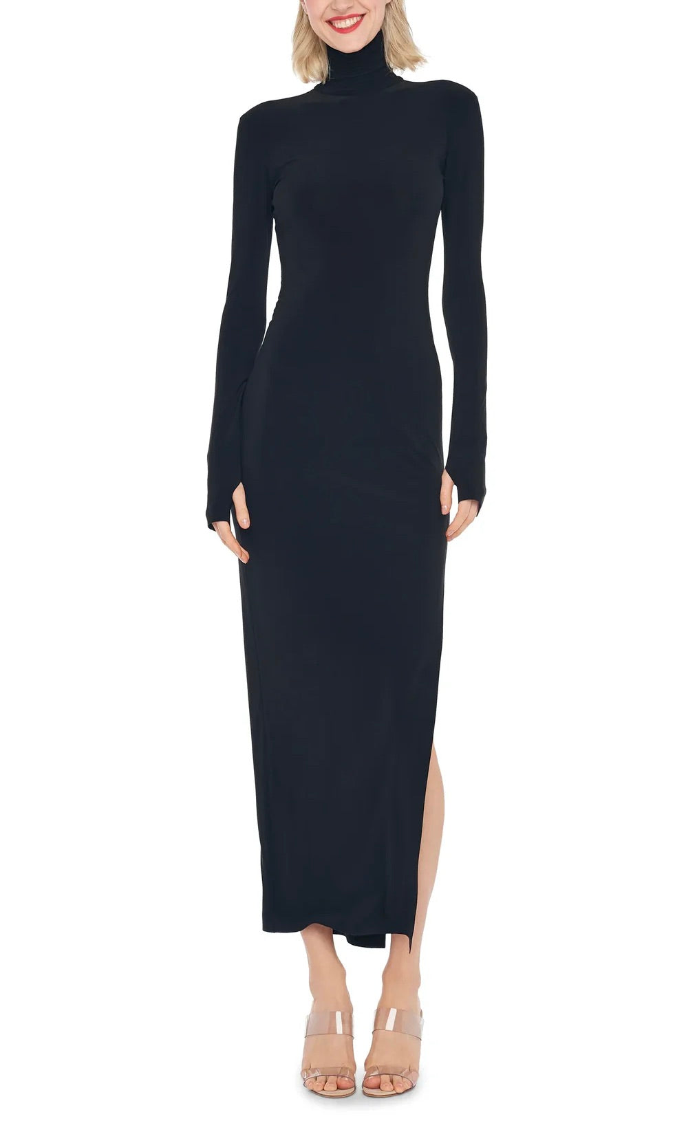 Long Sleeve Turtleneck Side Slit Gown