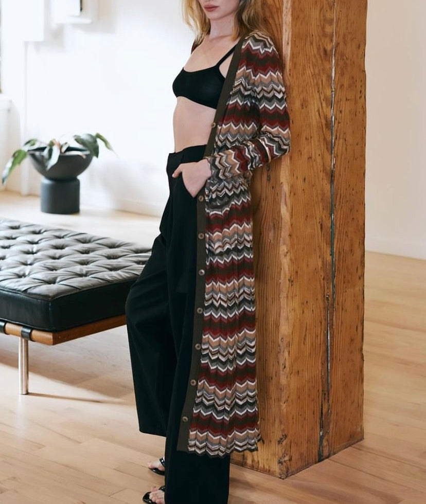 Flame Stitch Space Dye Maxi Cardigan