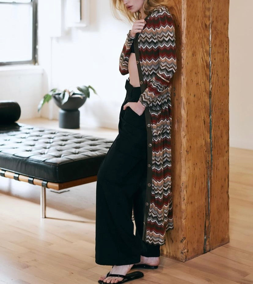 Flame Stitch Space Dye Maxi Cardigan