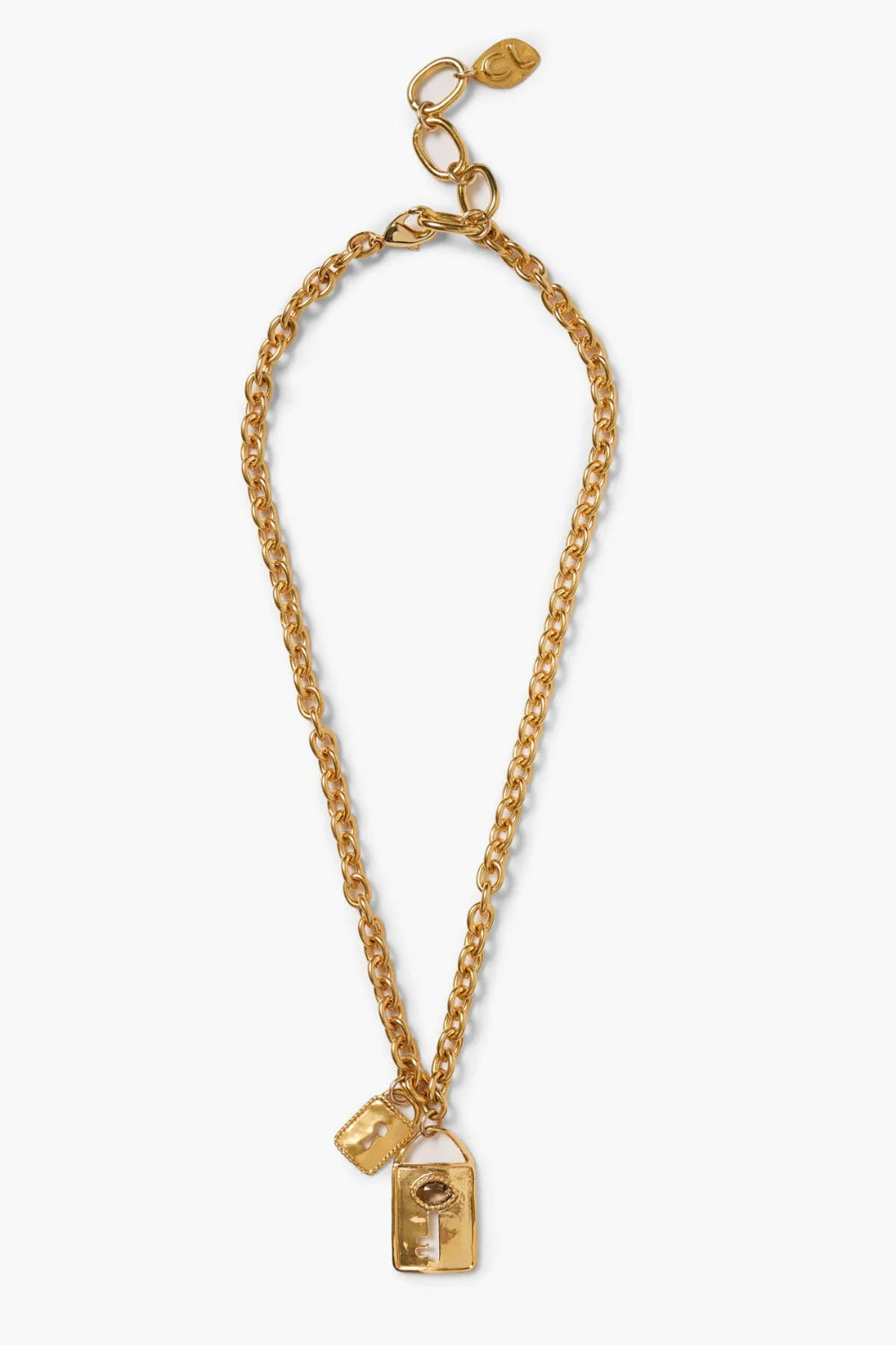 Double Lock Charm Necklace Gold