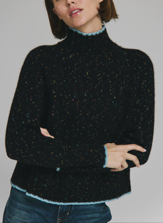 Tipped Tweed Mock Sweater