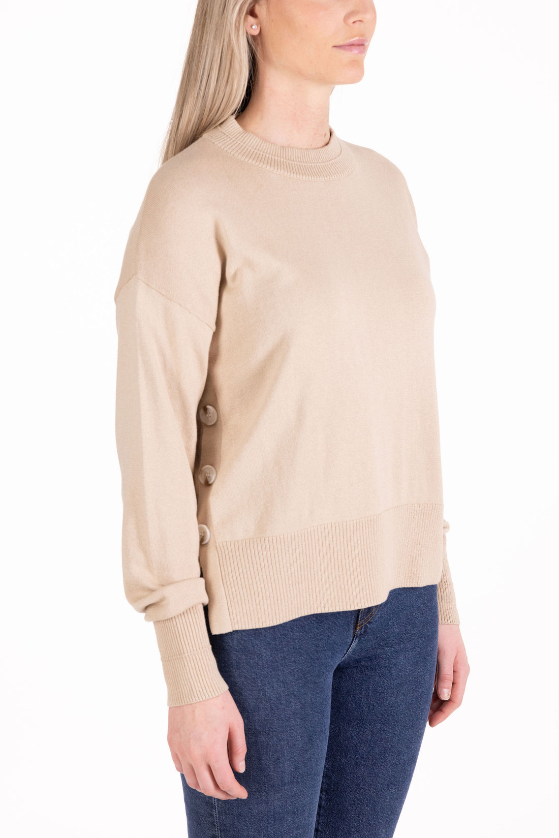 Madeline Button Placket Crew Sweater