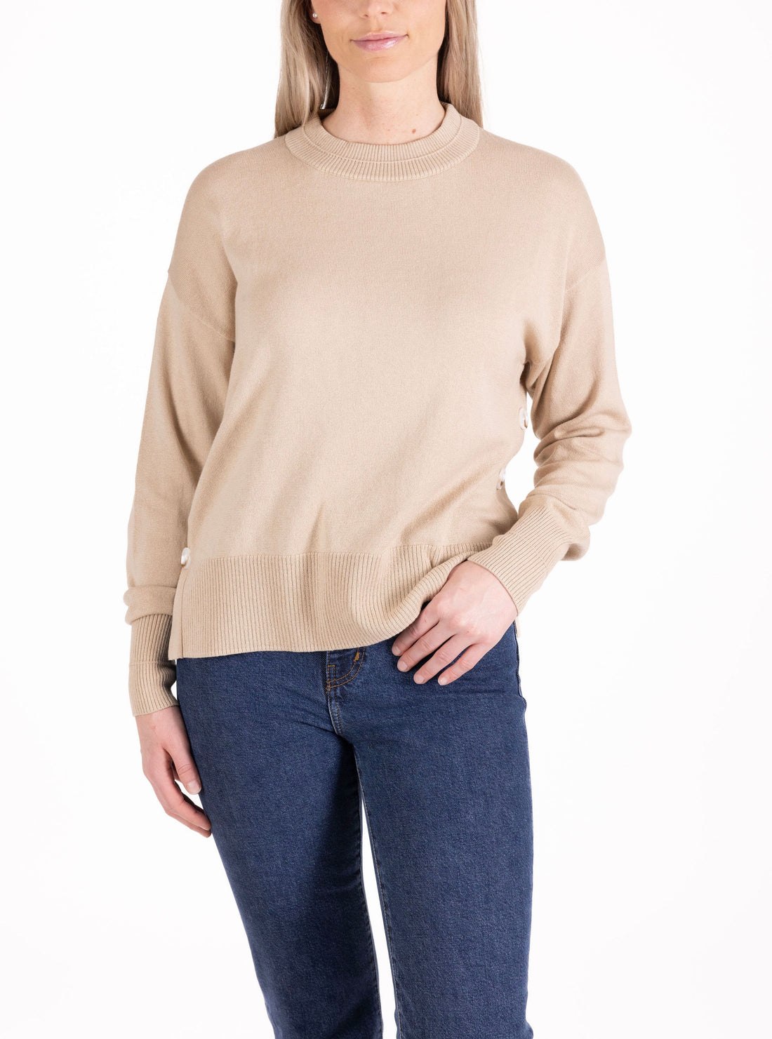 Madeline Button Placket Crew Sweater