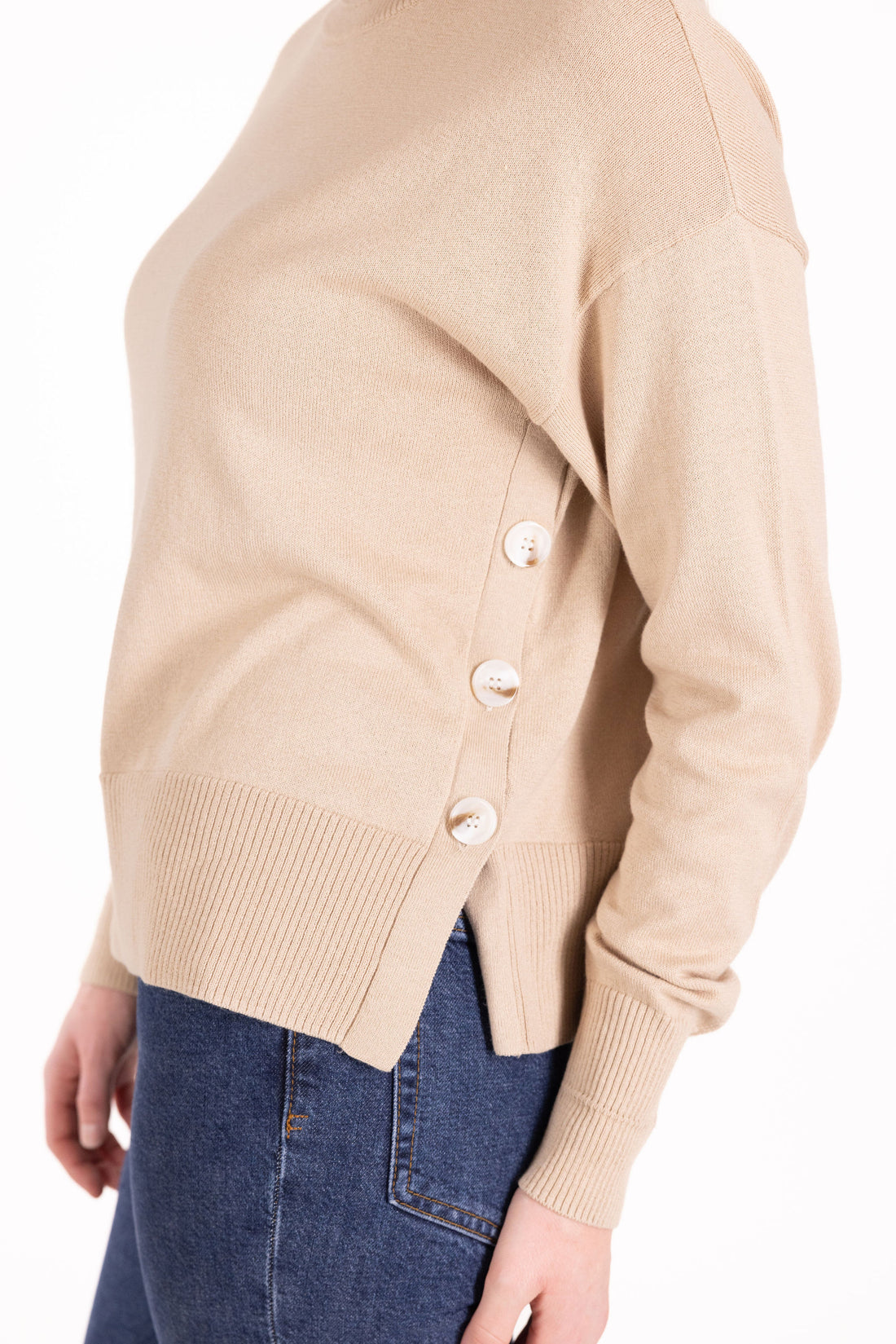 Madeline Button Placket Crew Sweater