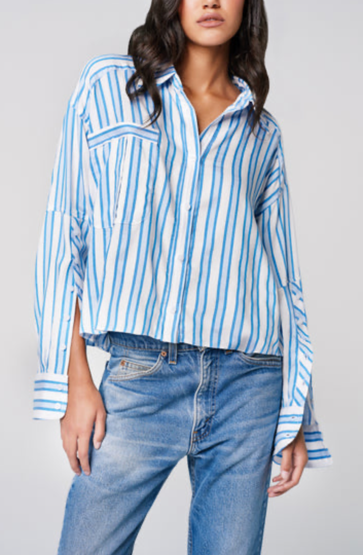 Button Sleeve Stripe Shirt