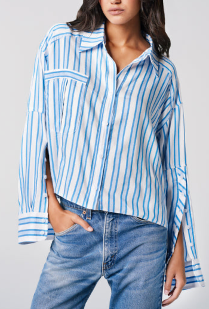 Button Sleeve Stripe Shirt