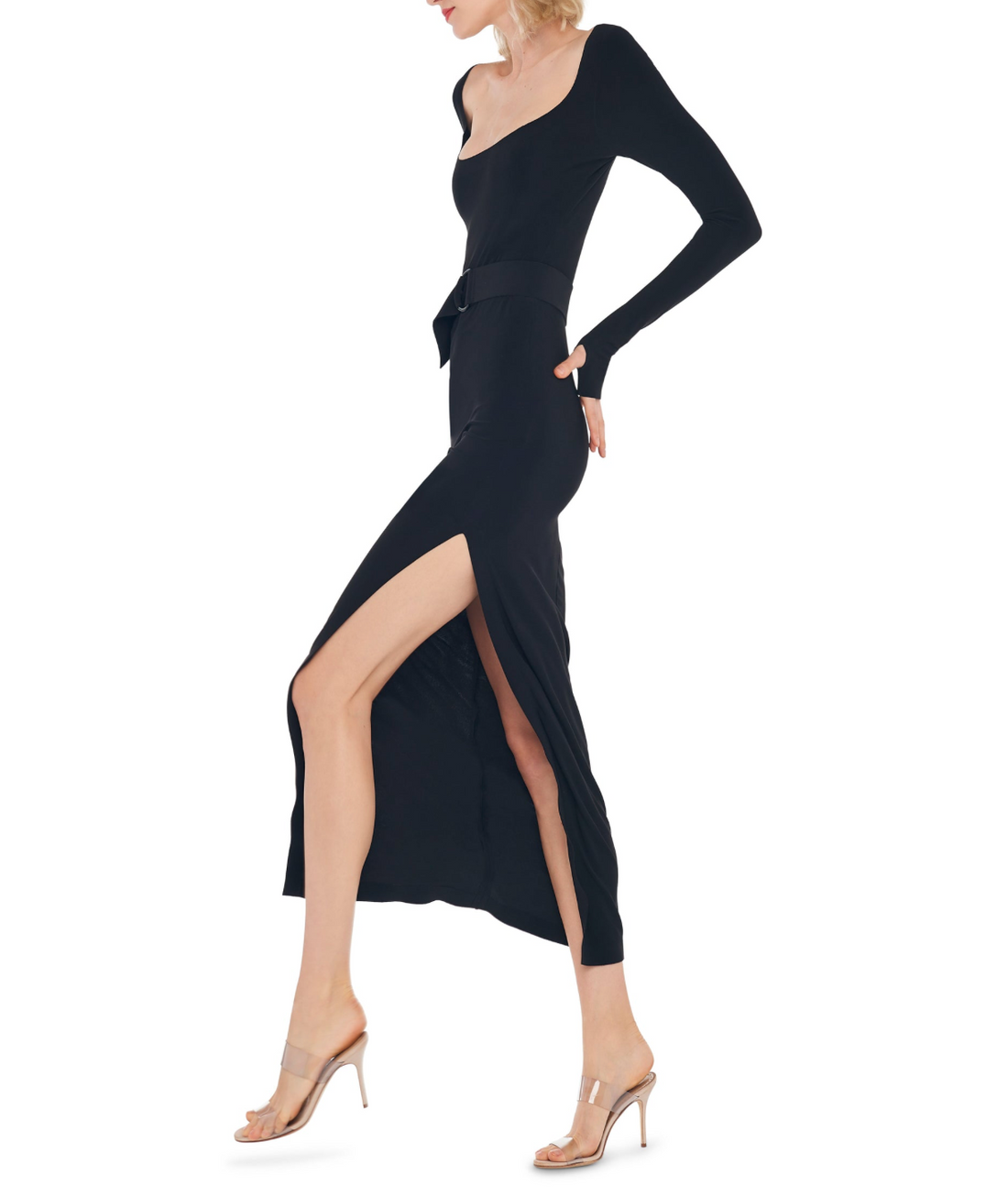 Deep Scoop NK Side Slit Gown