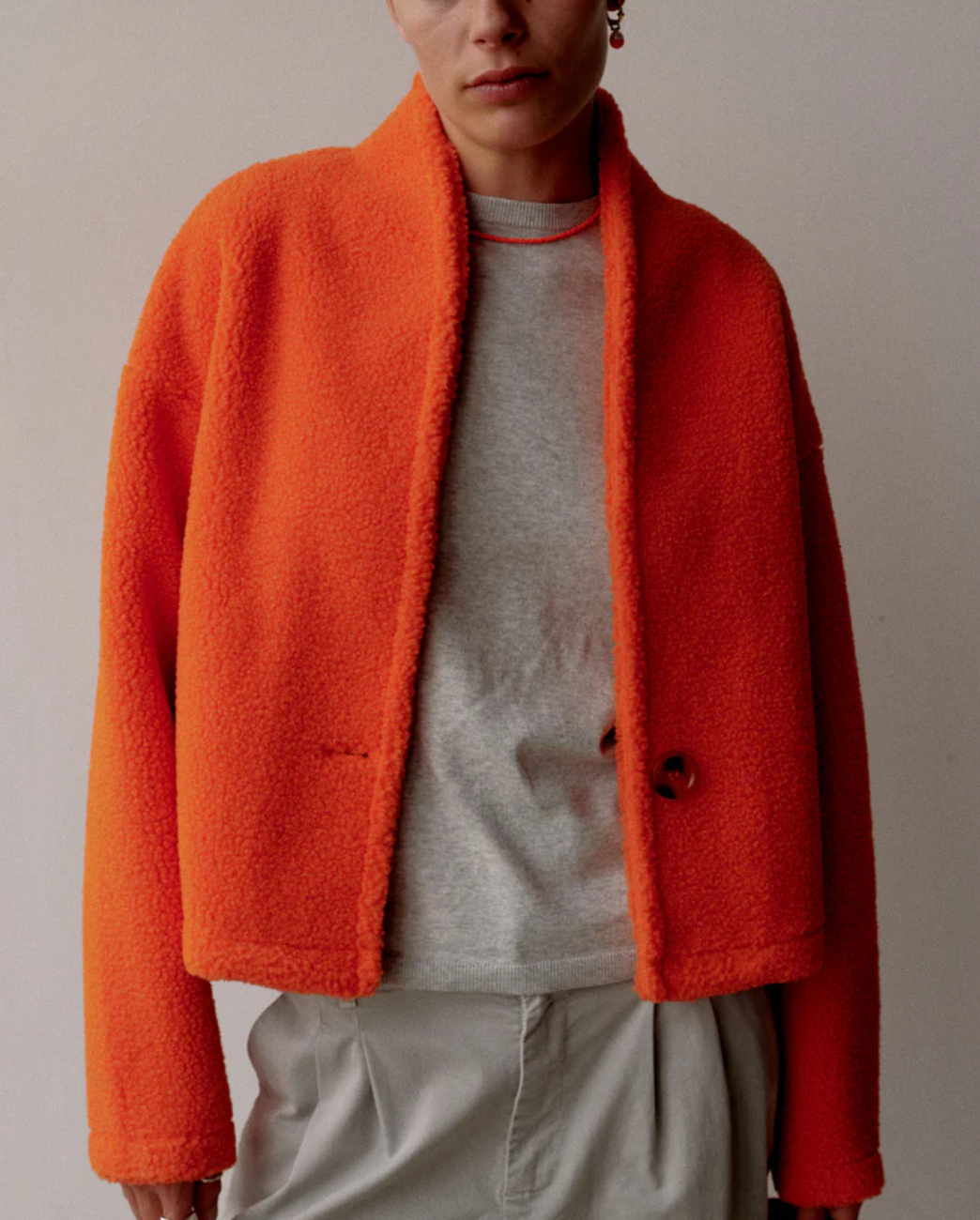 Cropped Teddy Jacket Orange