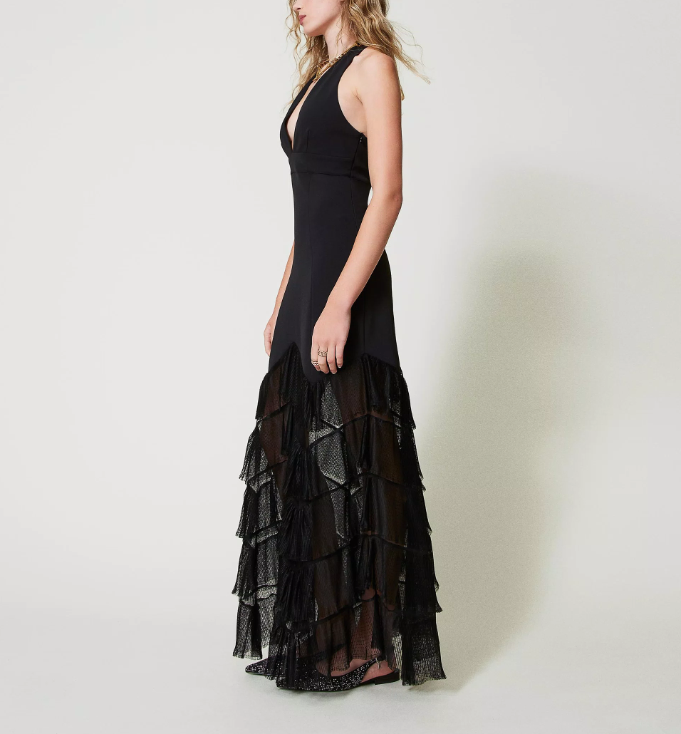 Long Halter Dress W/Tulle