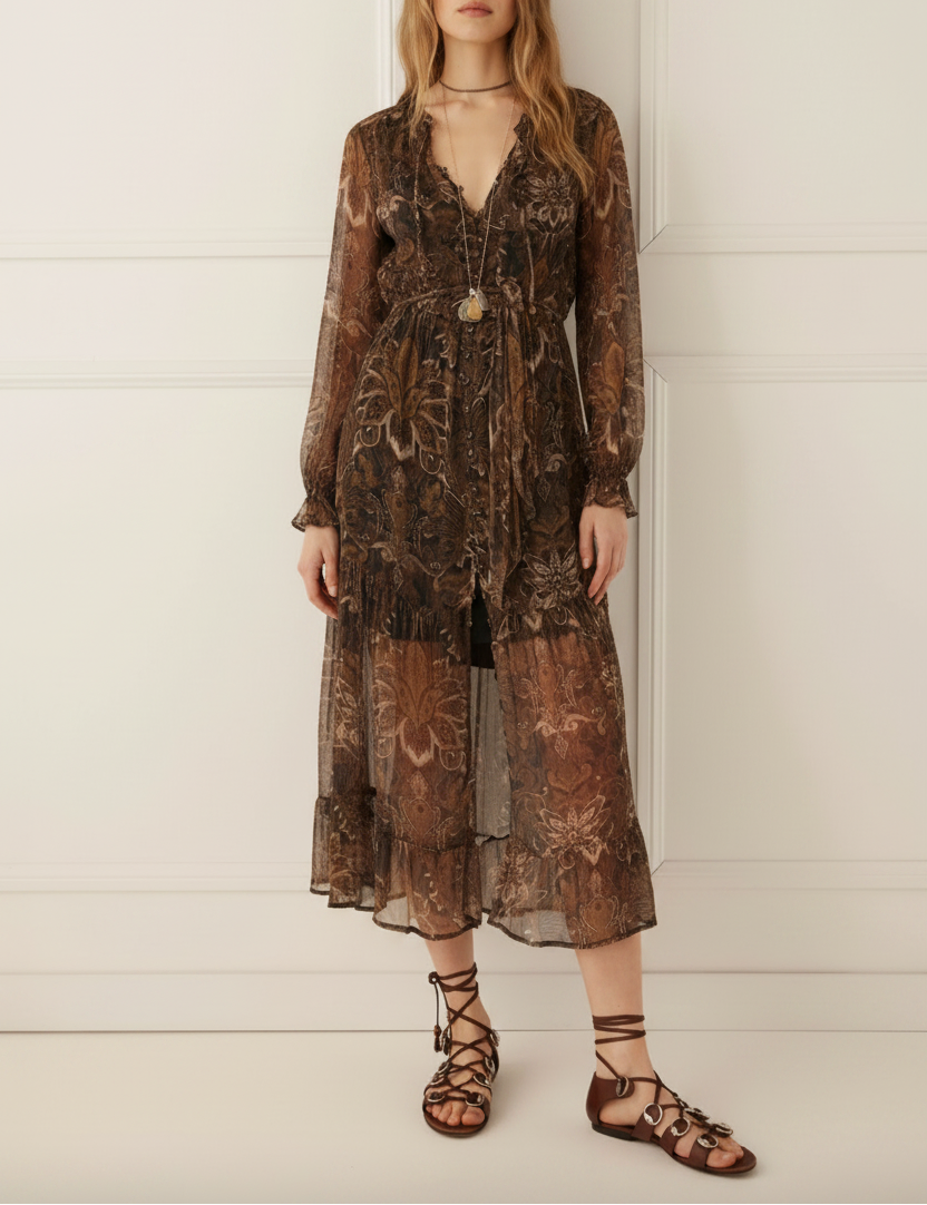 Damask Button Through Gown