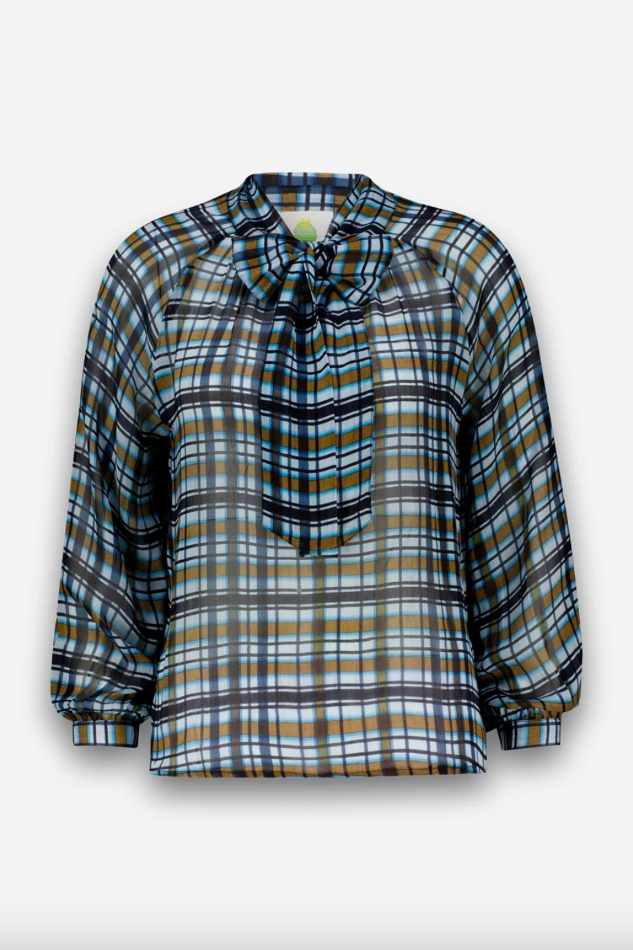 Olive Check Tie Blouse