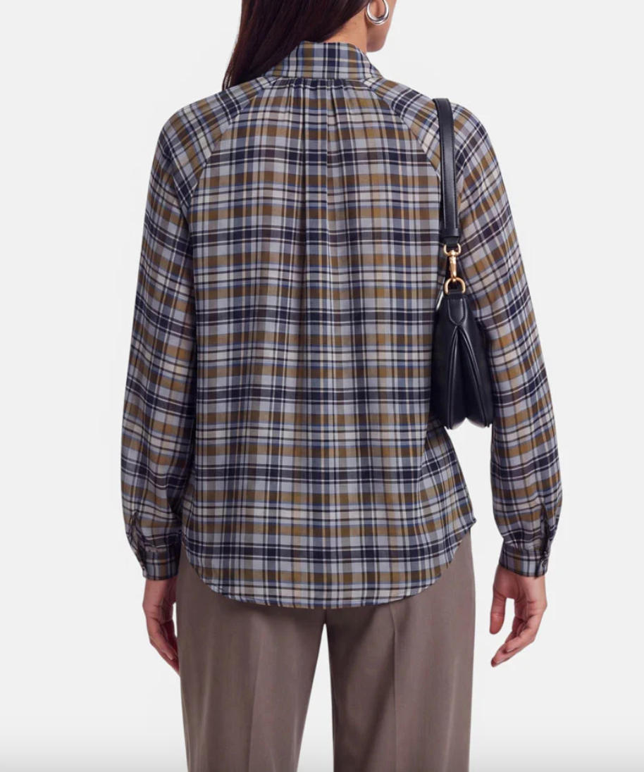 Olive Check Tie Blouse