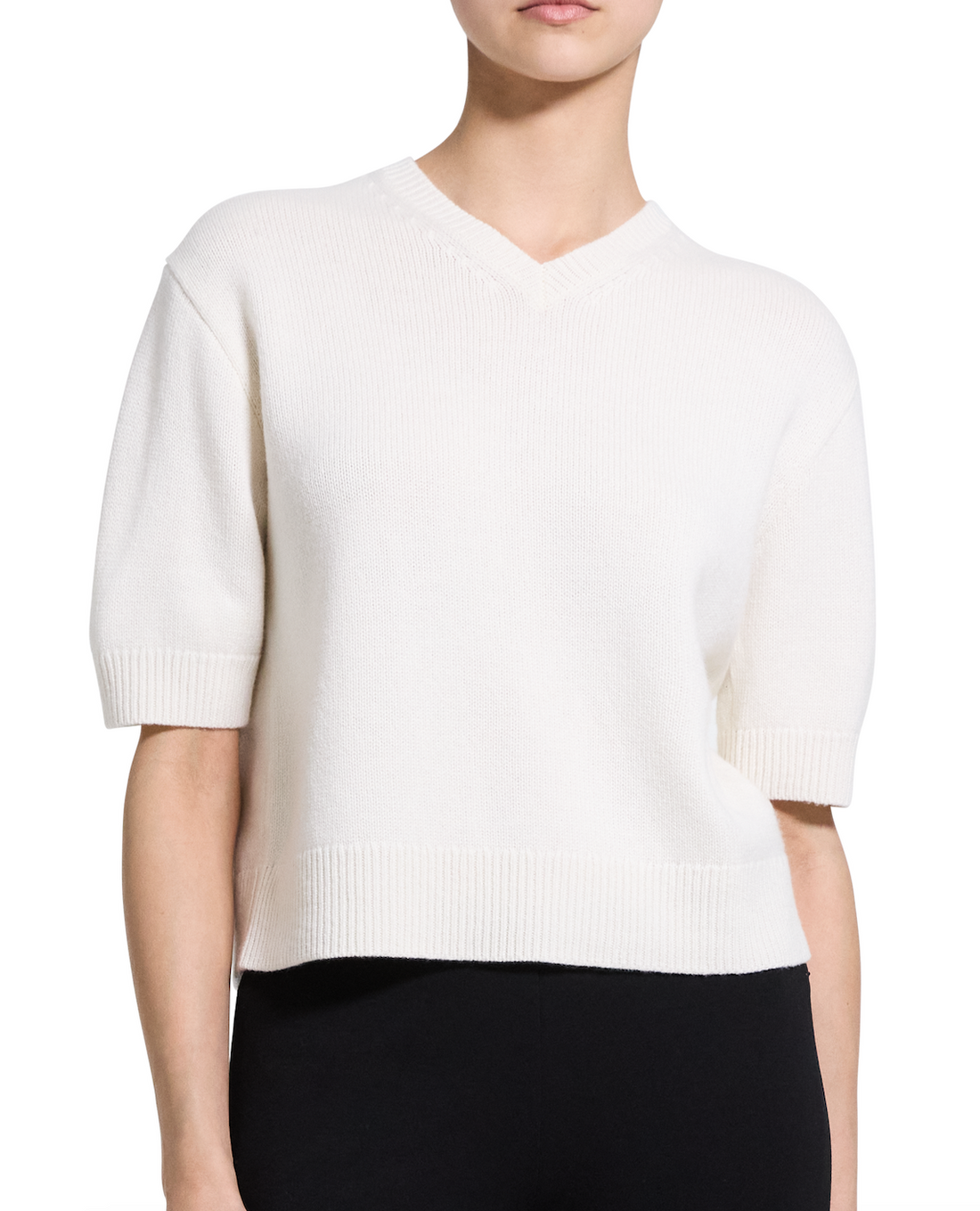 Ivory Cropped V-Neck Tee