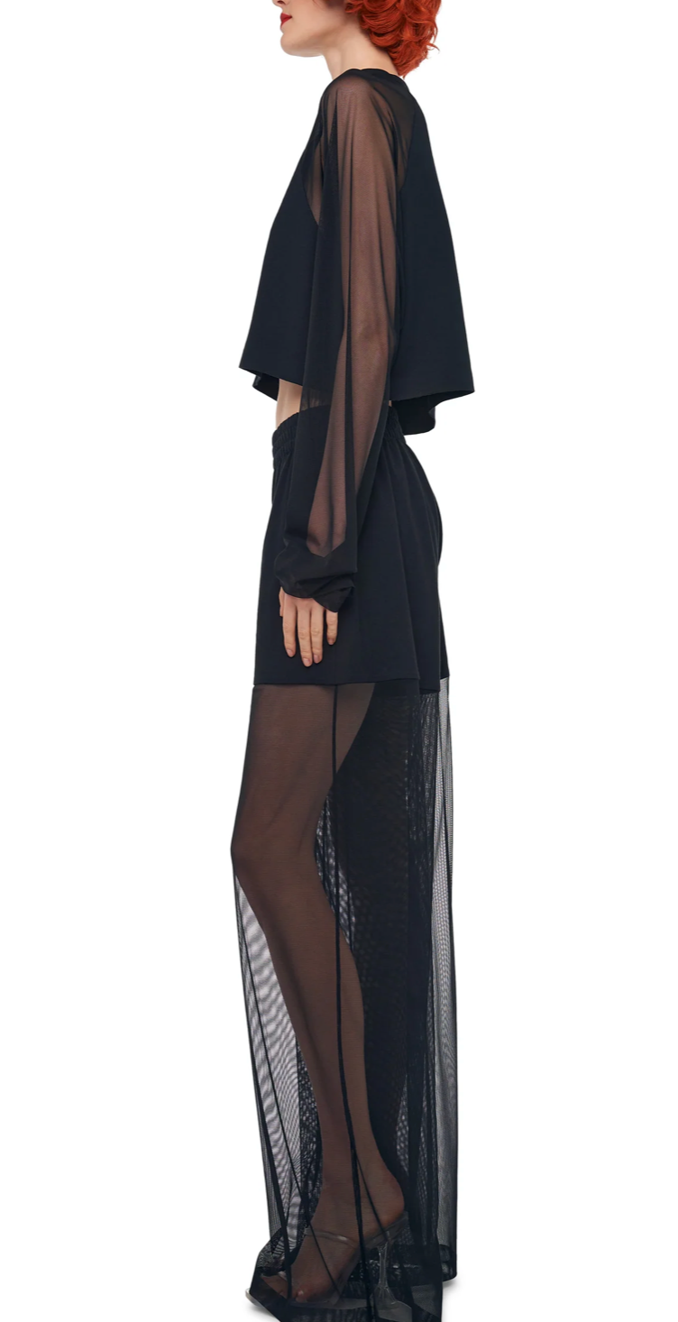 Oversized Cropped Mesh Sleeve Top