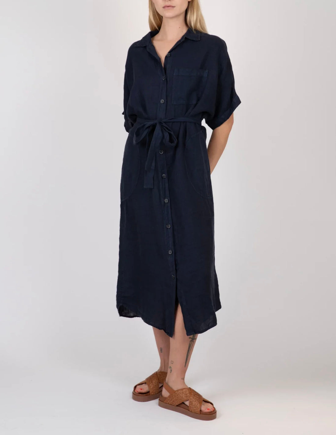 Sandra Woven Linen Button Up Dress