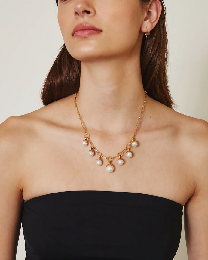 Gold-Dipped Pearl Station Necklace