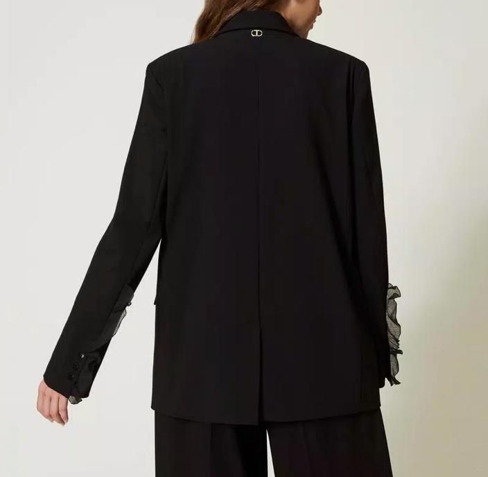 Woven Ruffle Lapel Oversized Blazer